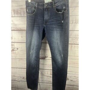 Thread & Cloth Men's Denim Straight Slim Jeans Size 32x32 Dark Wash Distressed